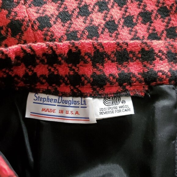 Womens Straight Midi Wool Skirt 6 Red Black Check Houndstooth Preppy Office - Picture 4 of 6